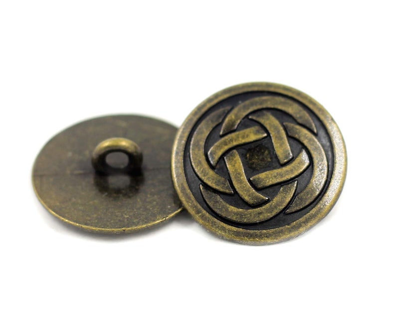 Bezelry 12 Pieces Tiny Celtic Knot Metal Shank Buttons. 20mm (3/4 inch) (Antique Brass) - Image 3